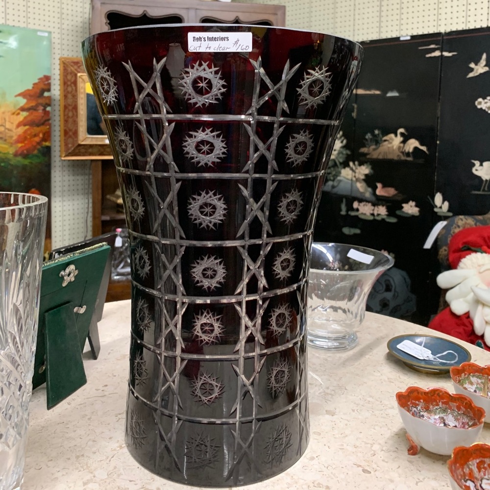 Cut to Crystal Led Red Glass vase.original cut.